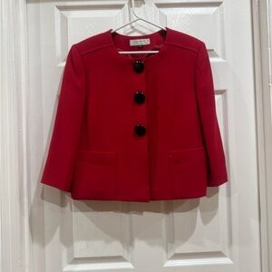 Tahari Red Boxy Blazer with Black Buttons